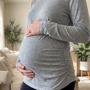 Maternity Sonoma Goods for Life Gray Rayon Blend Ruched Long Sleeve Tee Size L L